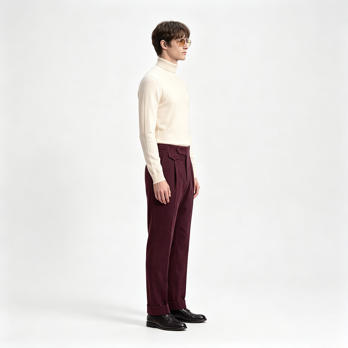 Burgundy Cotton‑Wool‑Elastane Fused Double‑Breasted Two‑Piece Suit