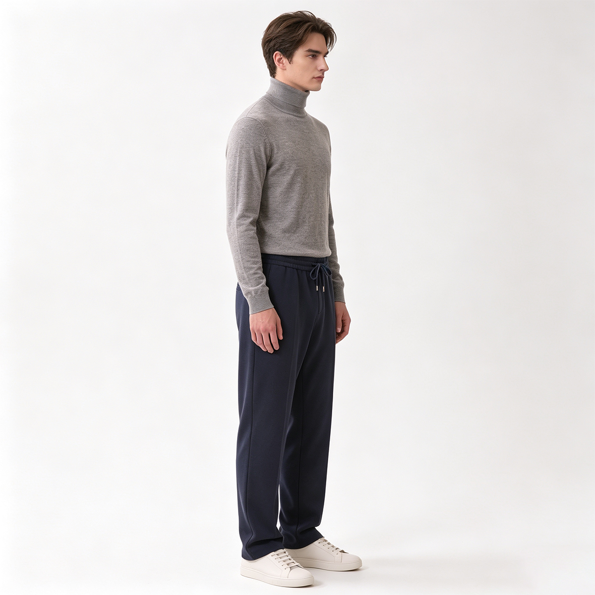 Navy Stand‑Collar with Exposed‑Teeth Center Zip Two-Piece Suit