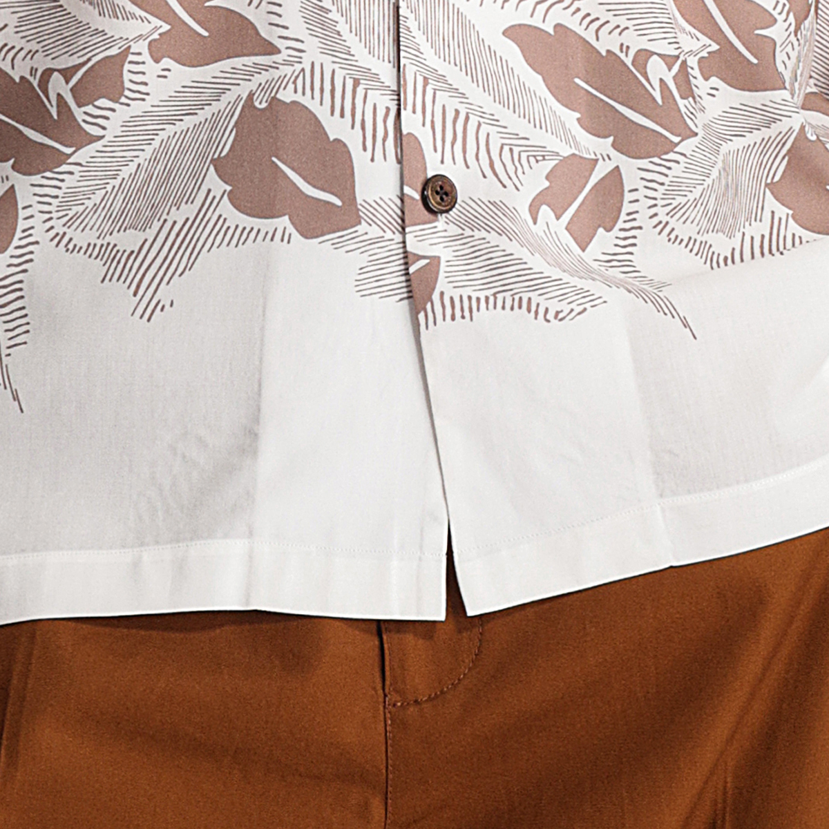 Brown Rayon‑Tencel Printed Cuban‑Collar Leisure Shirt
