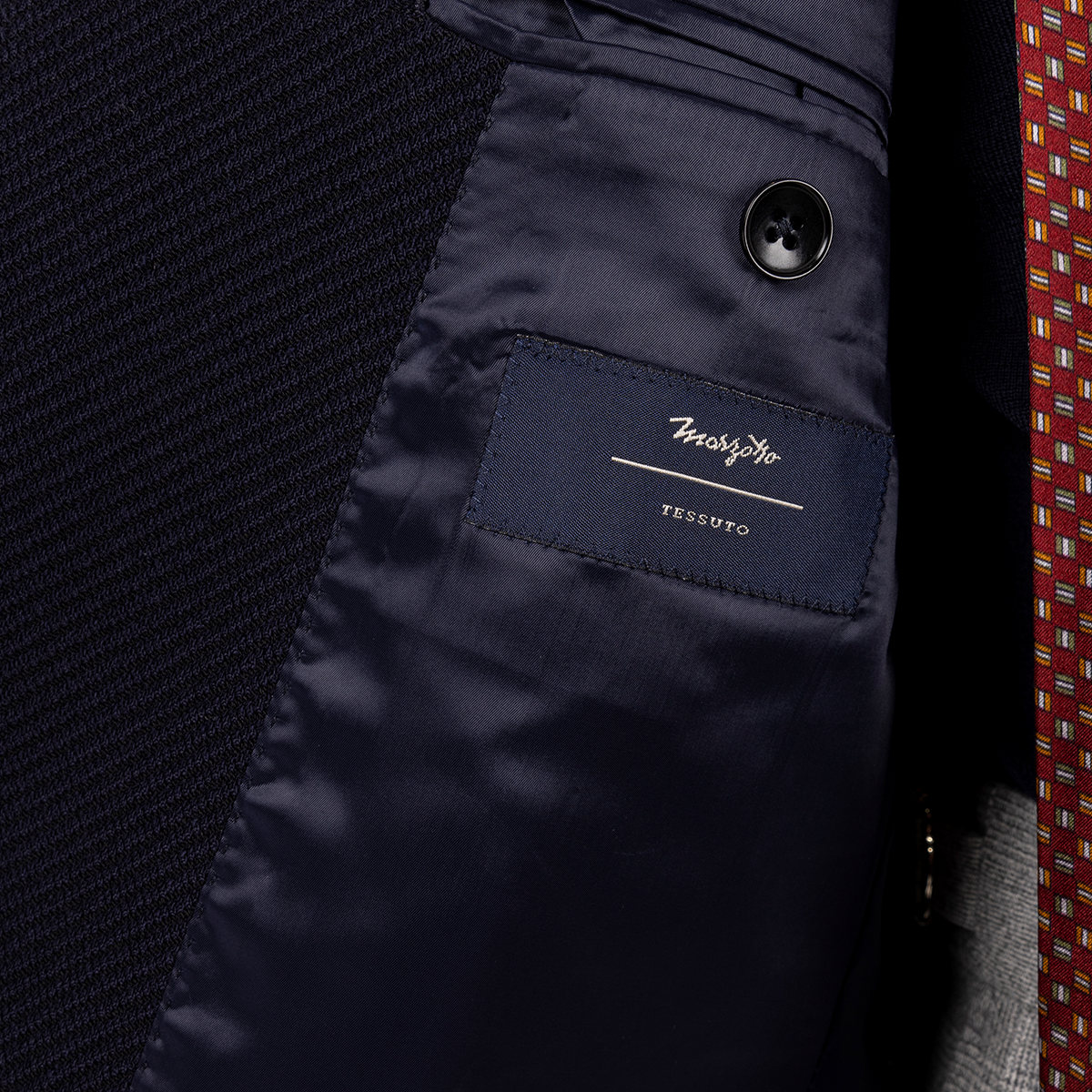 Navy Wool‑Polyamide‑Elastane Fused Double‑Breasted Blazer