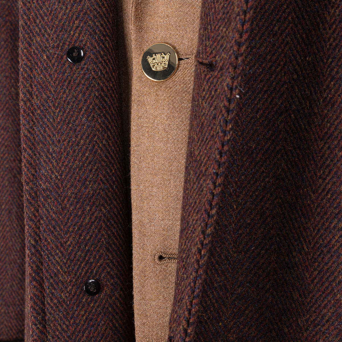Dark Brown Wool‑Wool‑Silk Fused 5‑Button Exposed‑Placket Overcoat