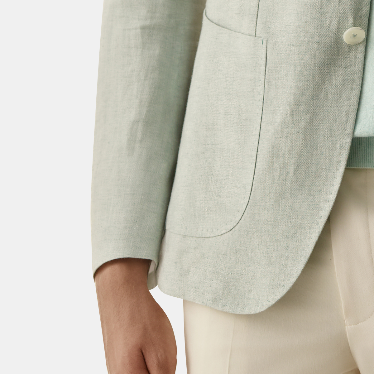 Mint green Pure‑Linen Single Breasted Blazer