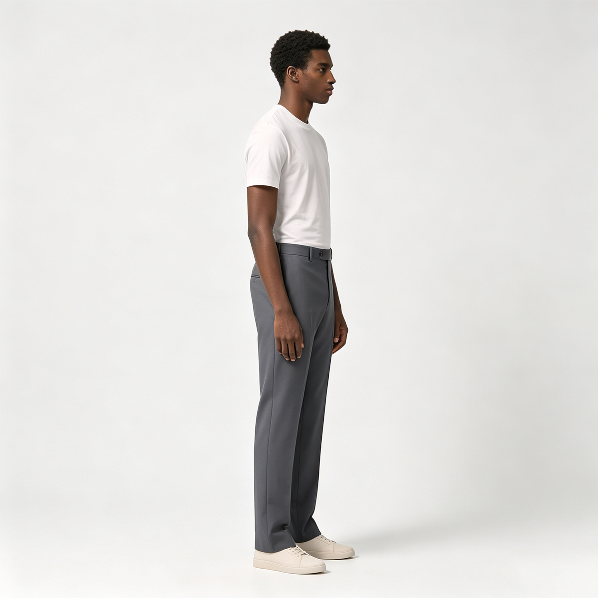Gray Wool‑Polyester Fused Single‑Breasted Two‑Piece Suit