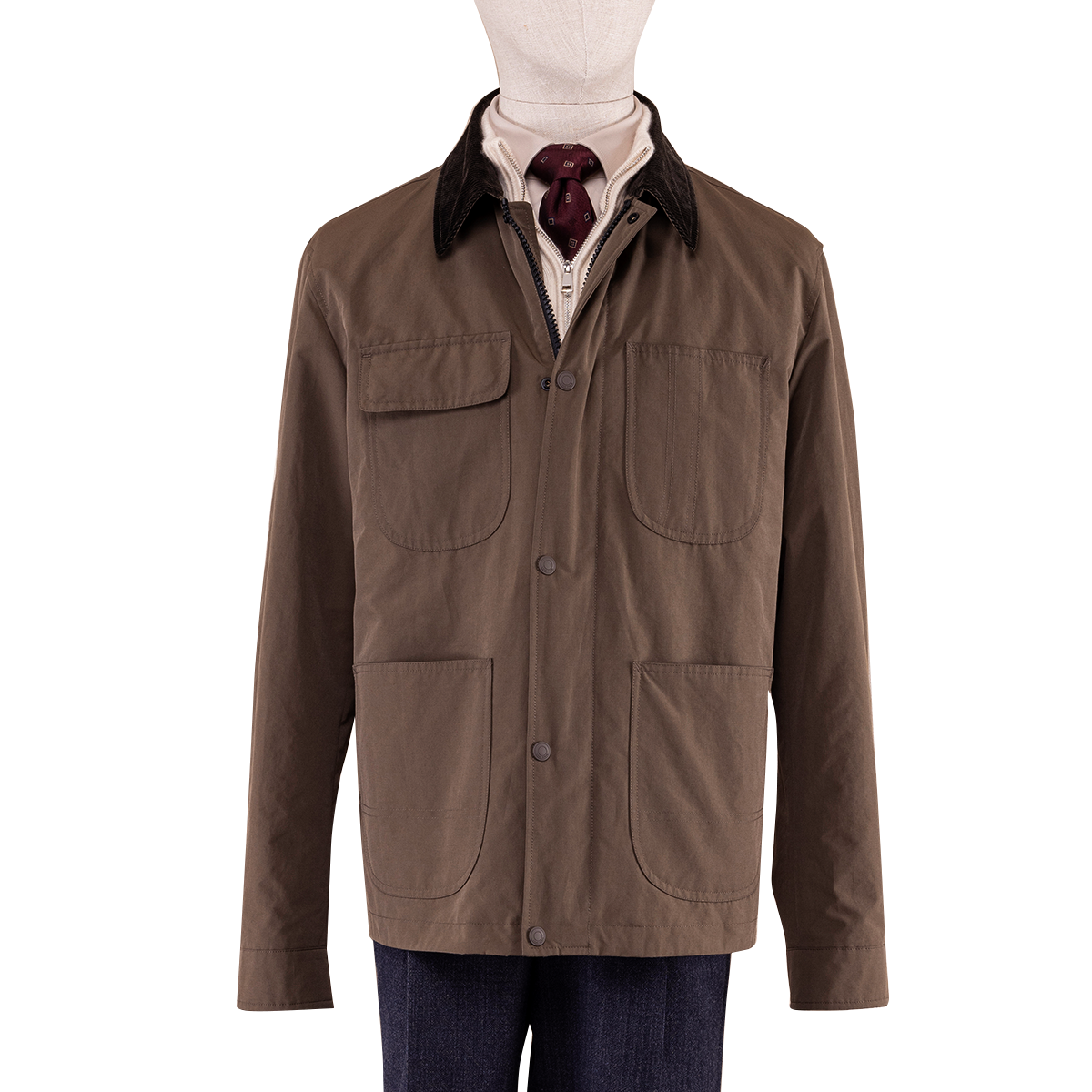 Brown Turn‑Down Collar with Center Zip Jacket