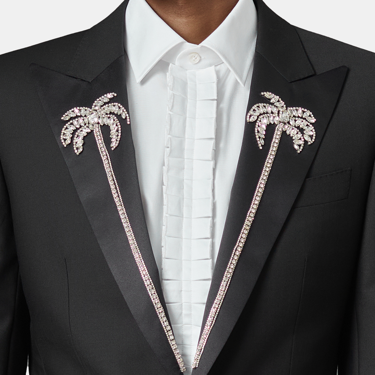 Black Hand‑Beaded Pure‑Wool Half‑Canvas Luxury‑Groom Two‑Piece Suit