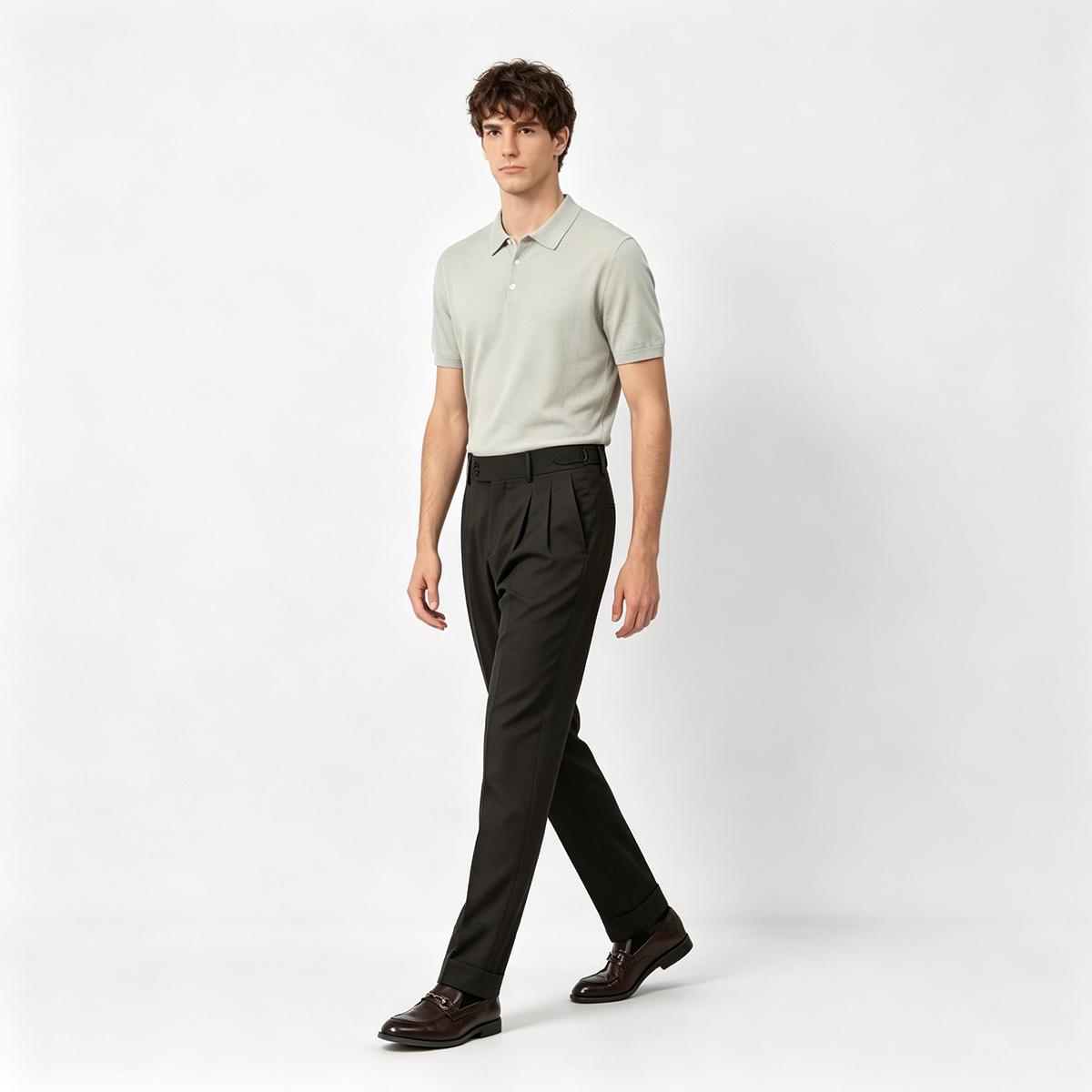 Green Fine‑Herringbone Pure‑Wool Half‑Canvas Two‑Piece Suit