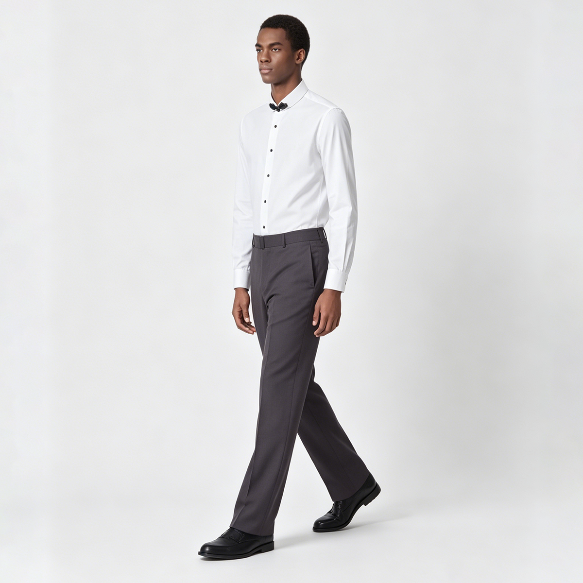 White Easy‑Care Frog‑Button Stand‑Collar Wedding Men's Shirt