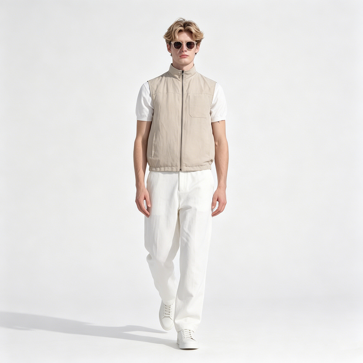 Brown Polyester‑Linen‑Cotton Hidden‑Button Commute Jacket
