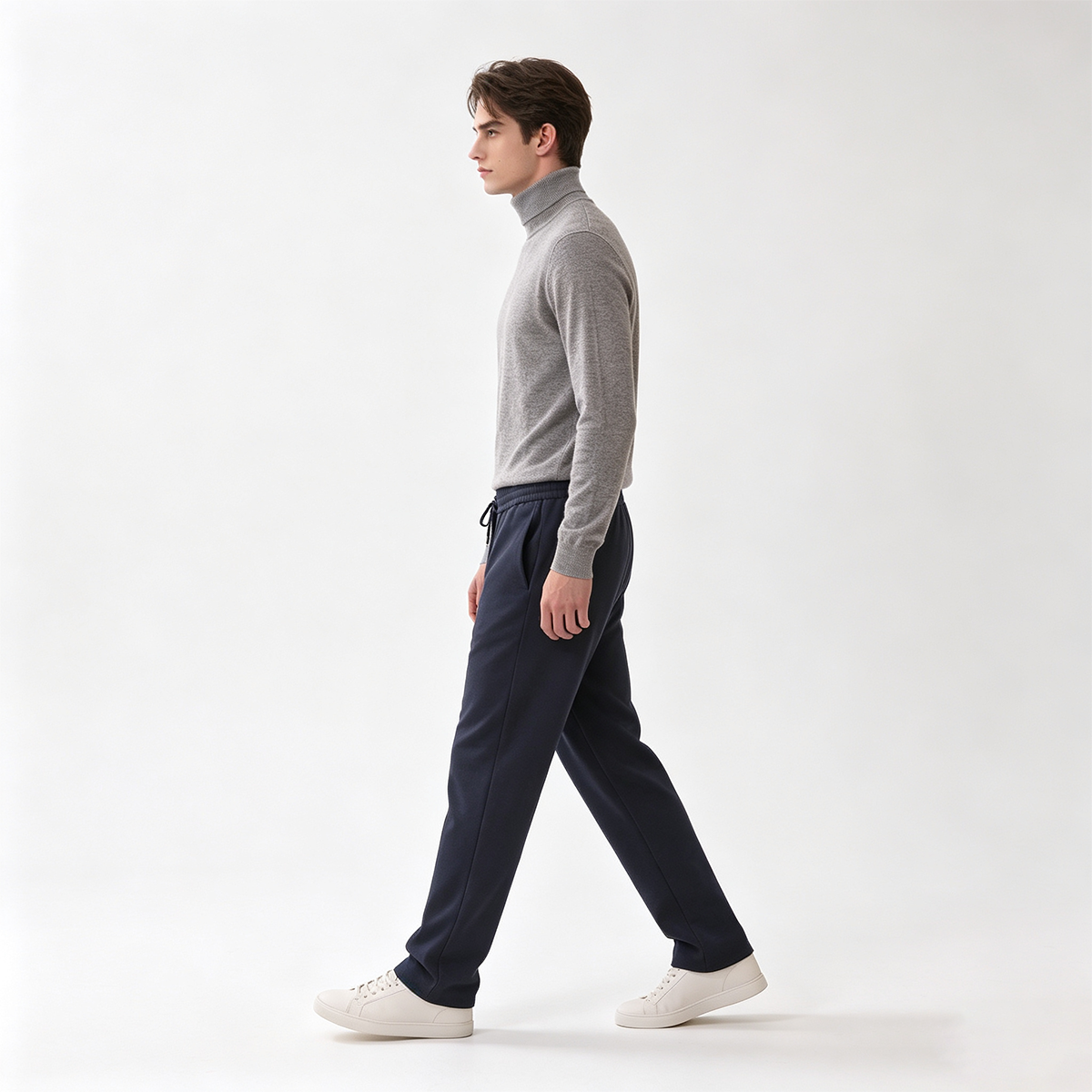 Navy Stand‑Collar with Exposed‑Teeth Center Zip Two-Piece Suit