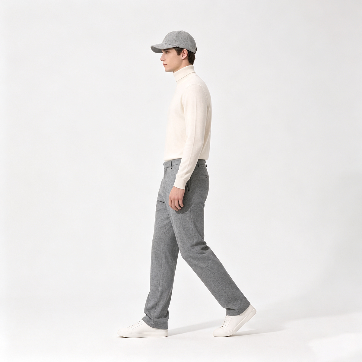 Gray Single‑Breasted Two‑Piece Suit with Detachable Hood