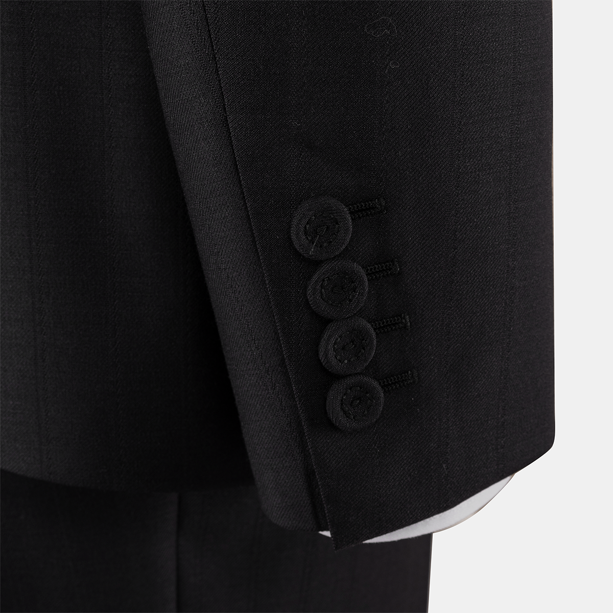 Black Wool‑Polyester‑RCF‑Elastane Half‑Canvas Double‑Breasted Two‑Piece Suit