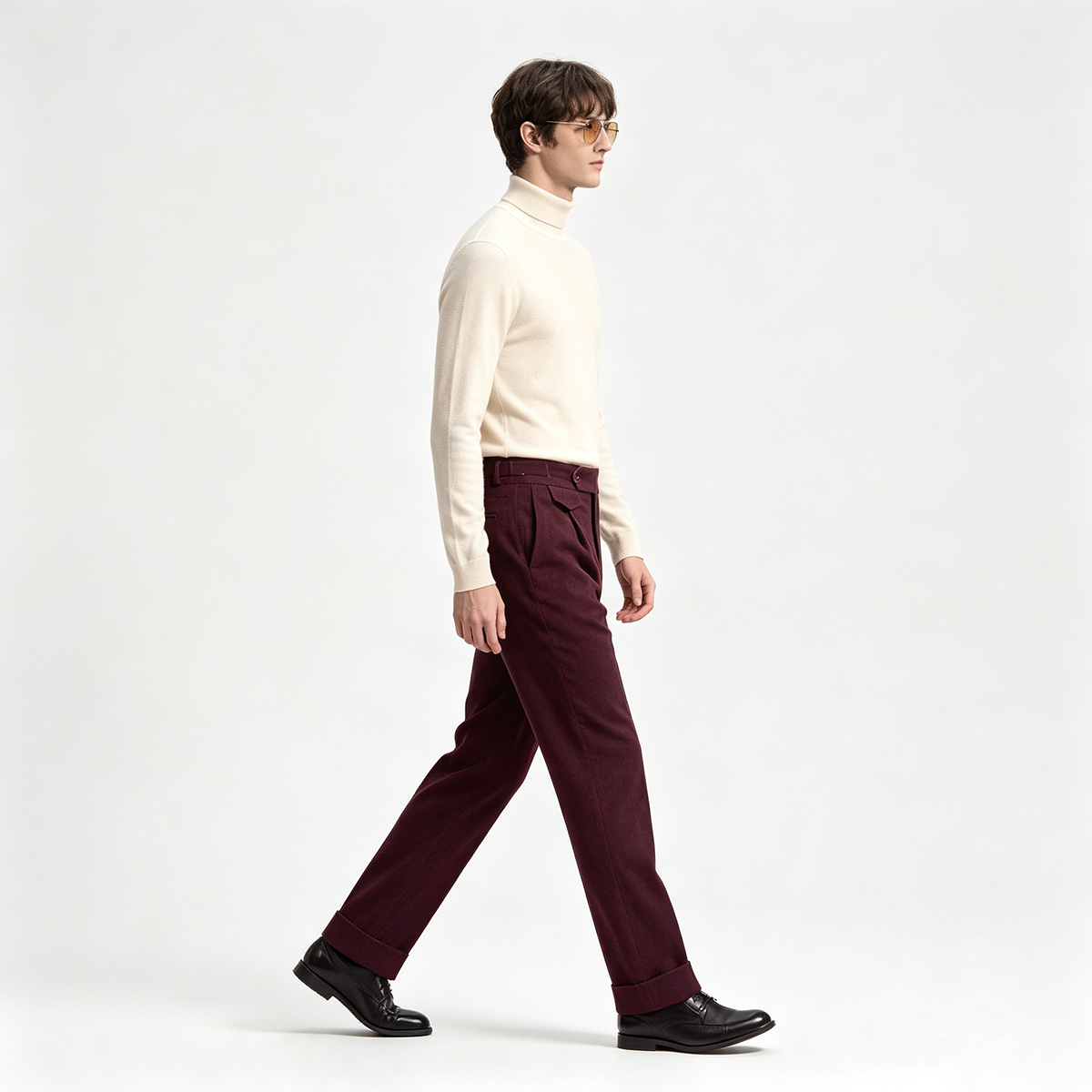 Burgundy Cotton‑Wool‑Elastane Fused Double‑Breasted Two‑Piece Suit