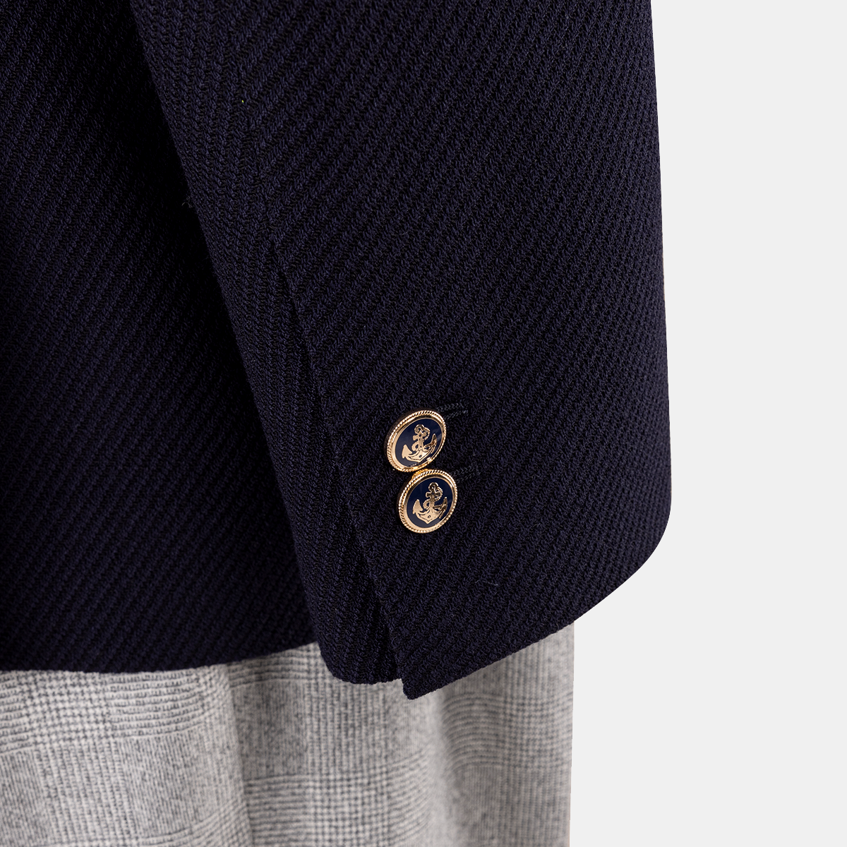 Navy Wool‑Polyamide‑Elastane Fused Double‑Breasted Blazer