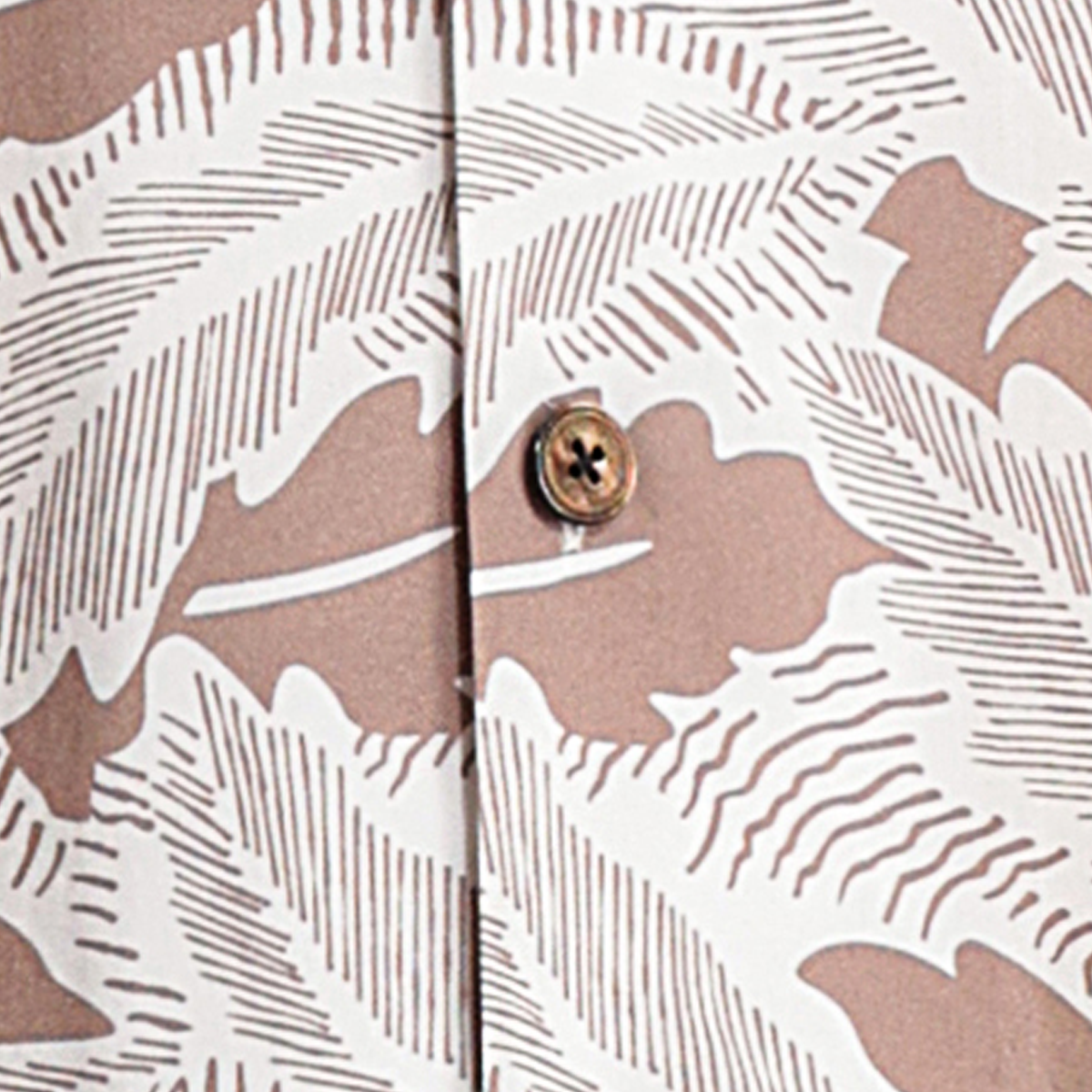 Brown Rayon‑Tencel Printed Cuban‑Collar Leisure Shirt