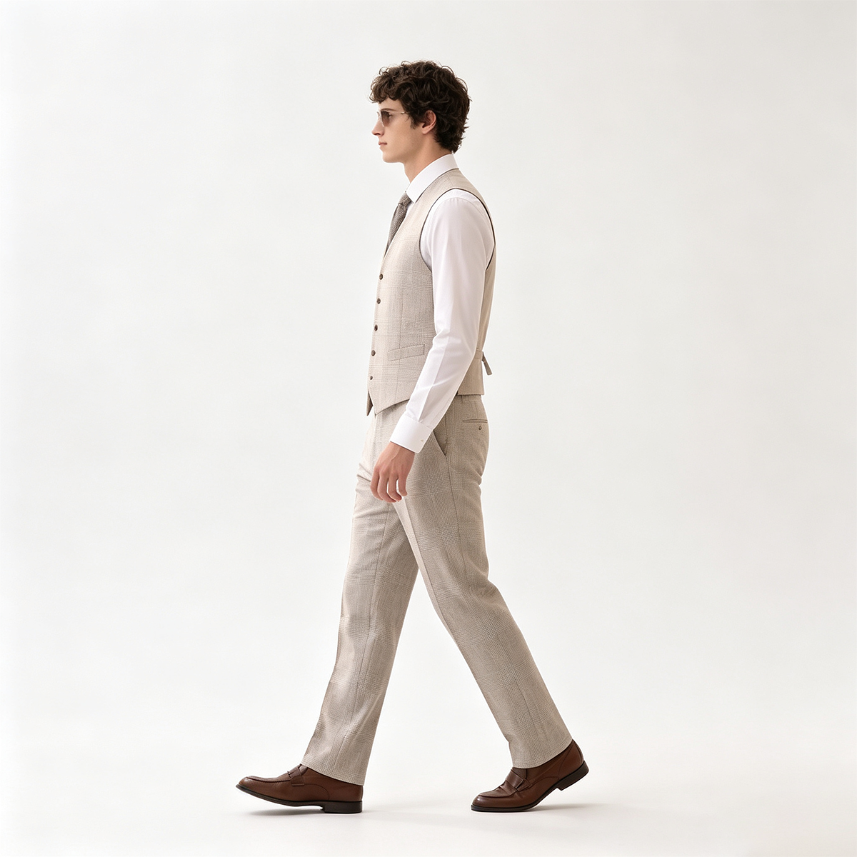 Light Camel Wool Ultra‑Thin Half‑Canvas Double‑Breasted Two‑Piece Suit