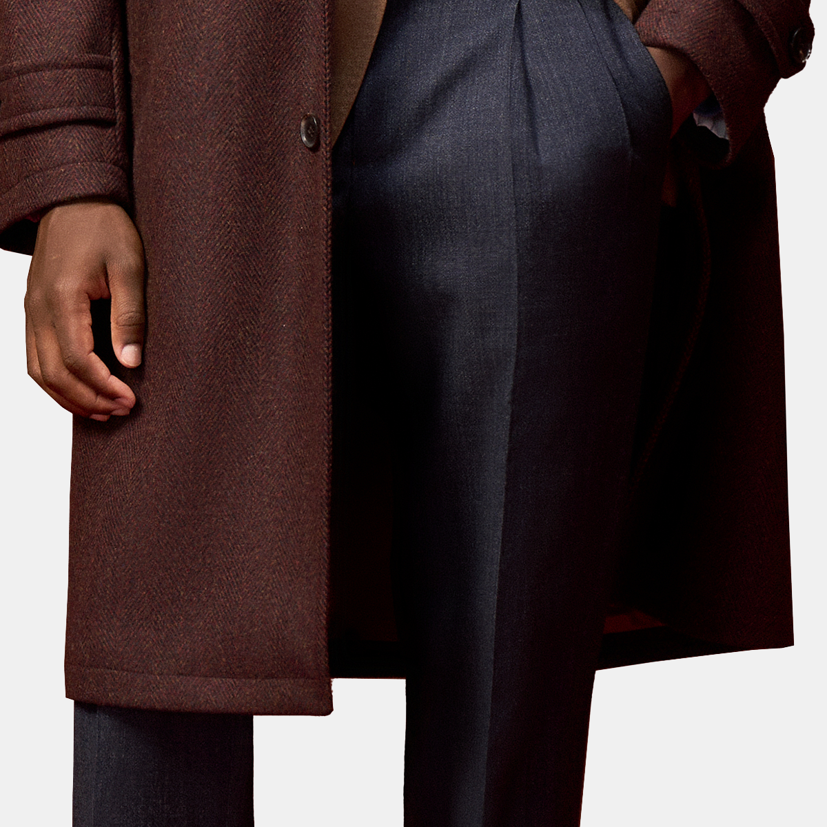 Dark Brown Wool‑Wool‑Silk Fused 5‑Button Exposed‑Placket Overcoat