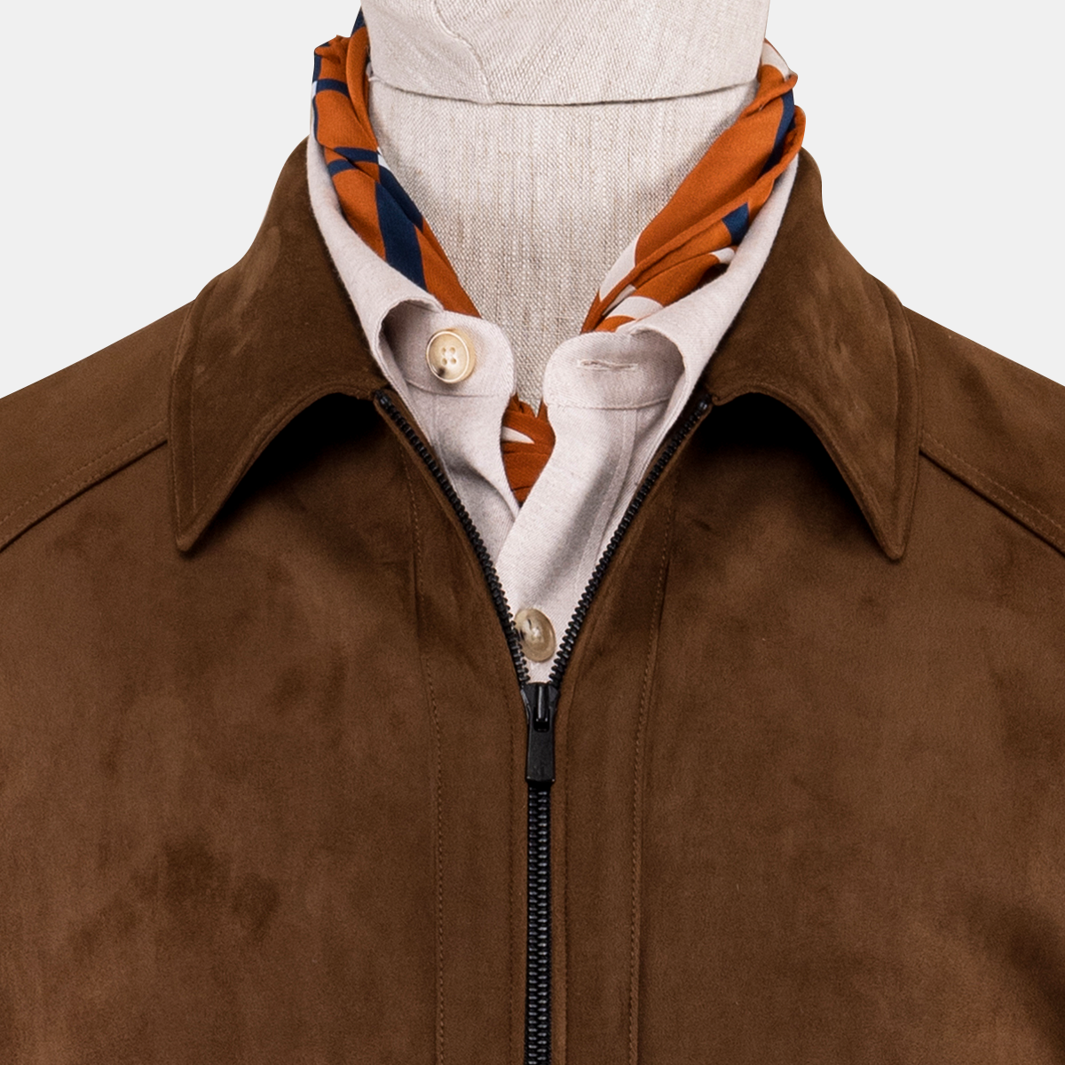 Dark Brown Polyester‑Elastane Exposed‑Teeth Center‑Zip Jacket