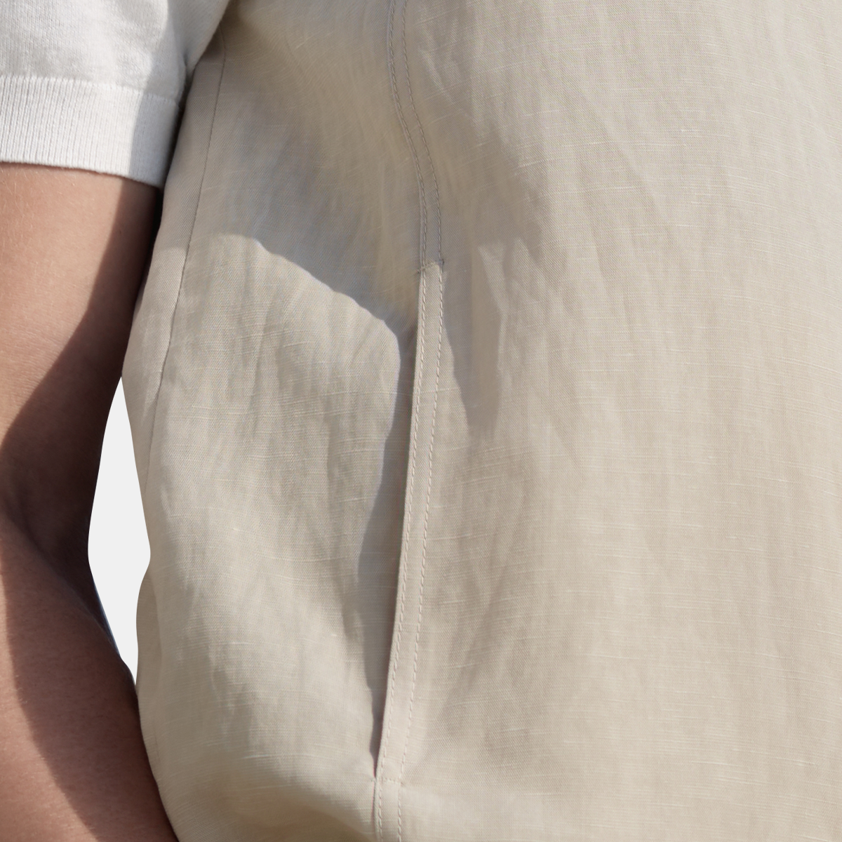 Brown Polyester‑Linen‑Cotton Hidden‑Button Commute Jacket