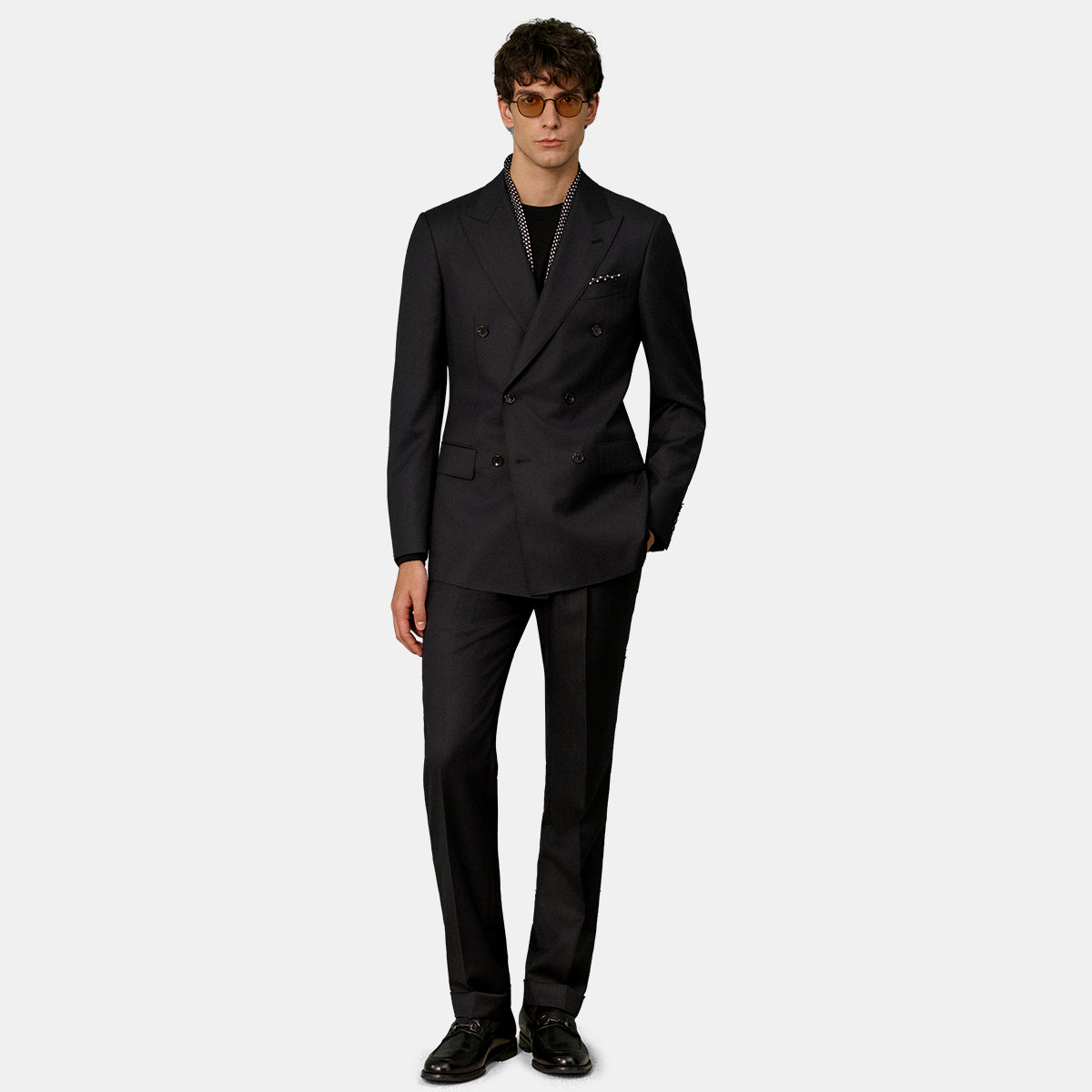Black Low‑Gorge Peak‑Lapel Pure‑Wool Formal Business Two‑Piece Suit