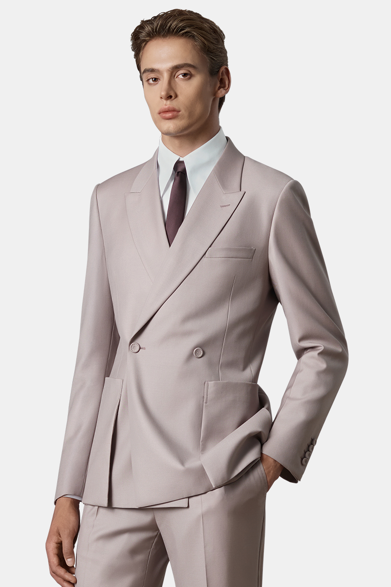 Pink Cool‑Series Pure‑Wool Half‑Canvas Wedding Two‑Piece Suit
