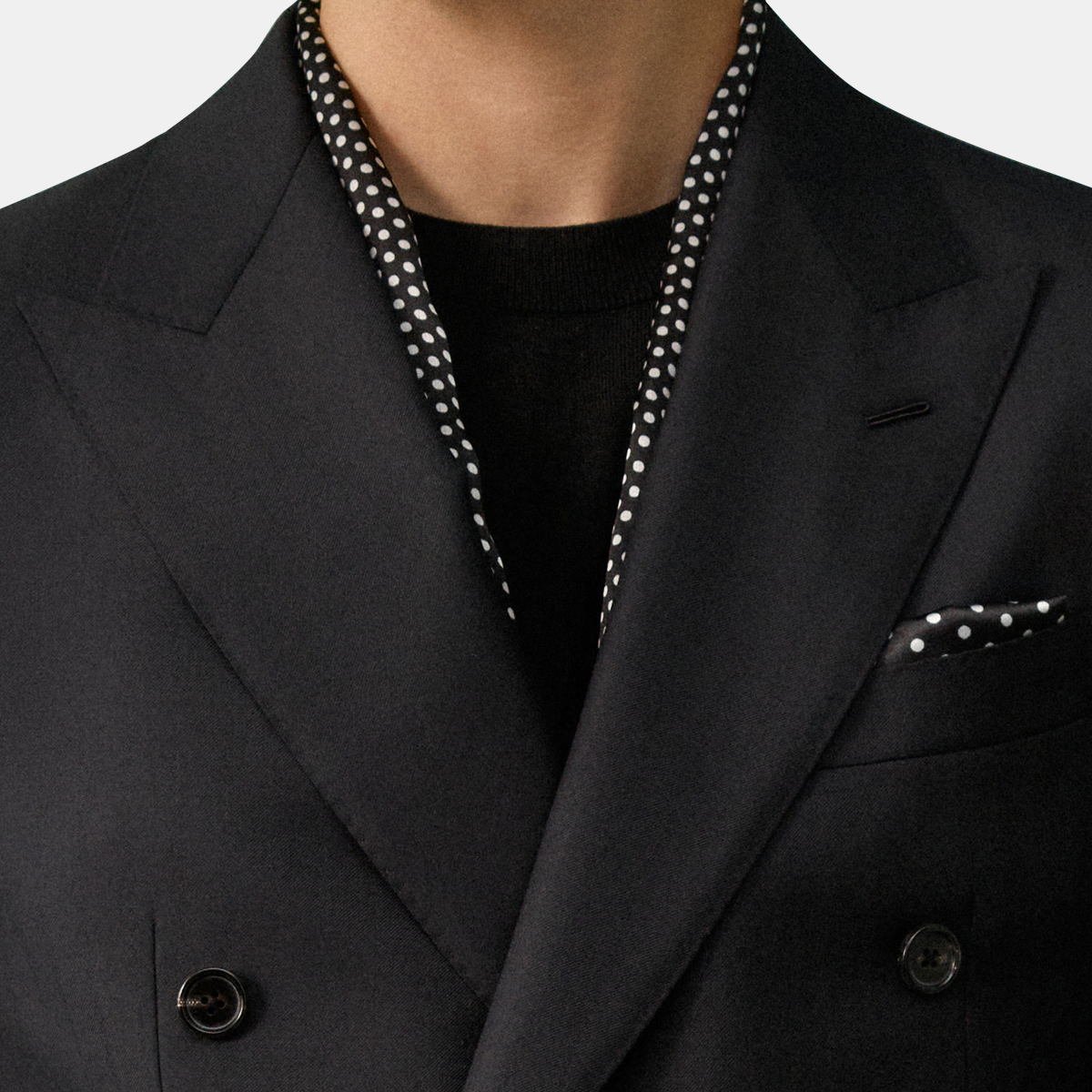 Black Low‑Gorge Peak‑Lapel Pure‑Wool Formal Business Two‑Piece Suit