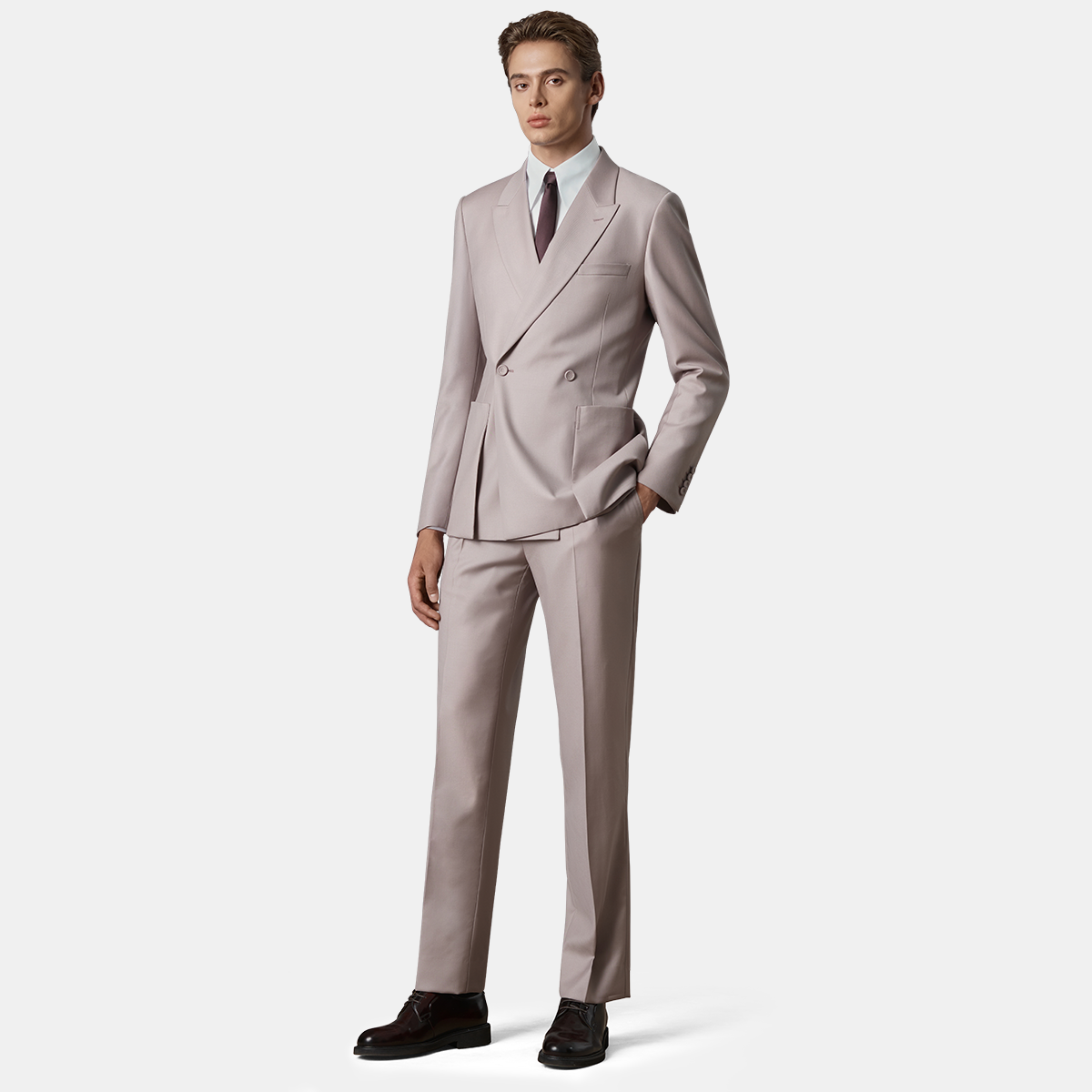Pink Cool‑Series Pure‑Wool Half‑Canvas Wedding Two‑Piece Suit