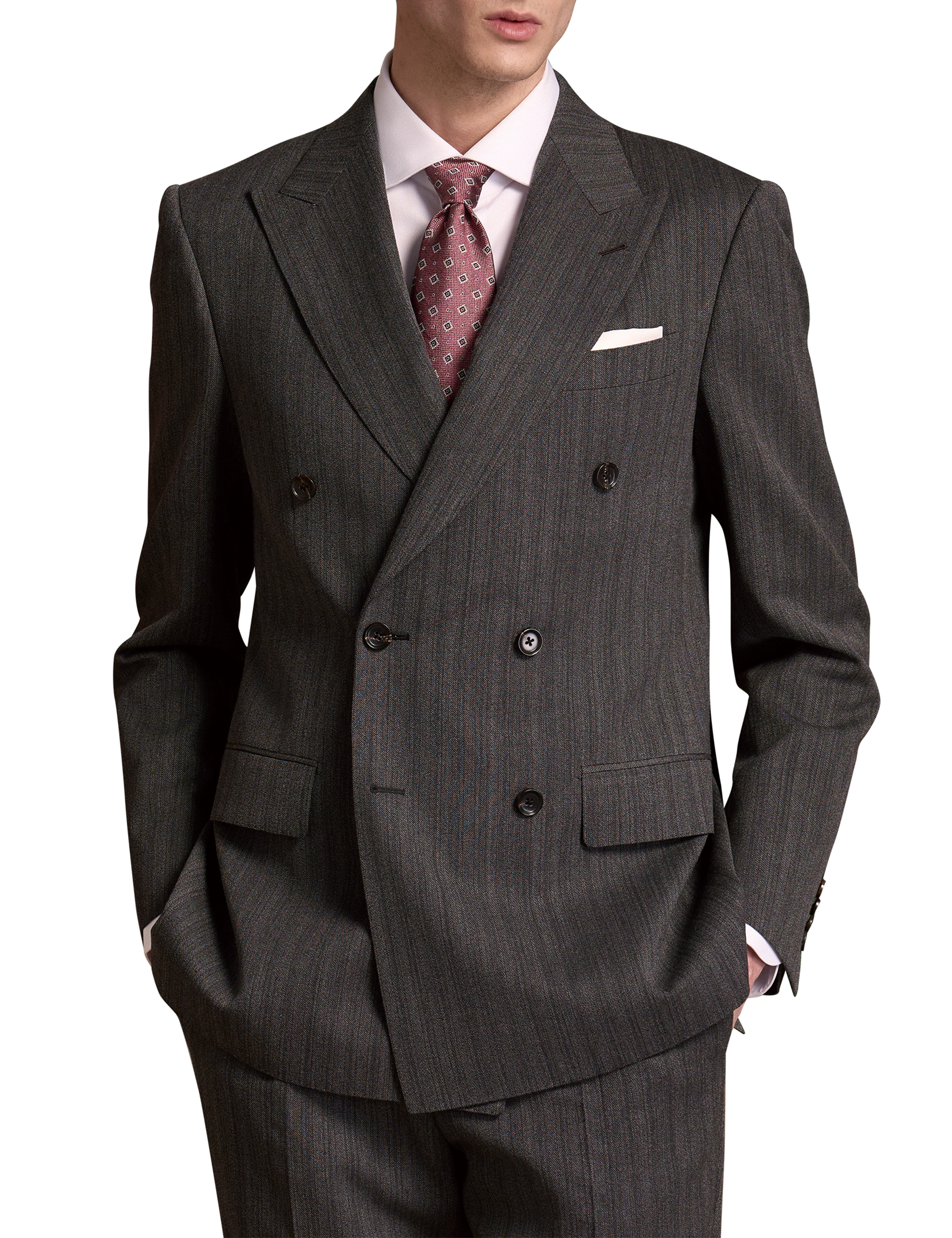 Gray Striped All‑Wool Double‑Breasted Two‑Piece Suit