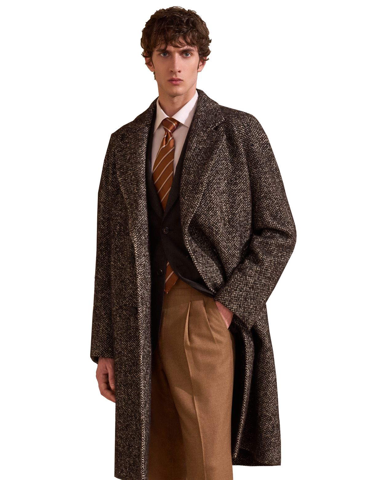 Dark Brown 4x2 Double‑Breasted Wool‑Blend Overcoat