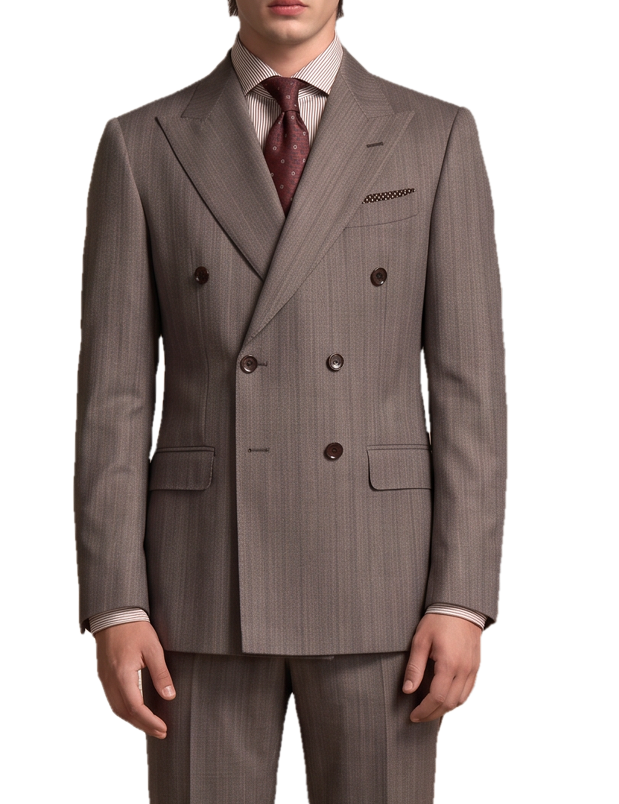 Gray Striped All‑Wool 6×2 Double‑Breasted Two‑Piece Suit
