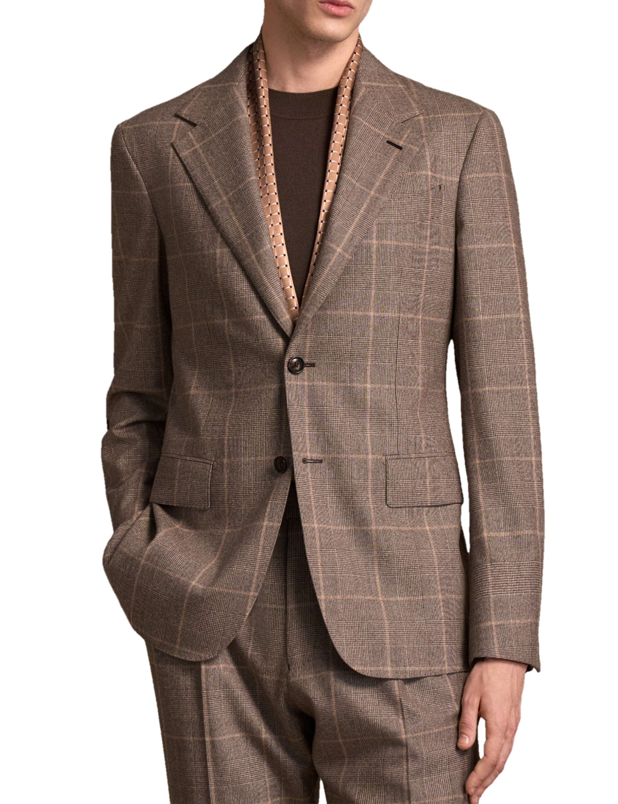 Brown Checked Wool‑Cashmere‑Blend 2‑Button Two‑Piece Suit