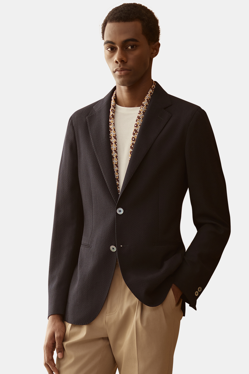 Black Herringbone Blazer | Classic Single-Breasted Suit Jacket